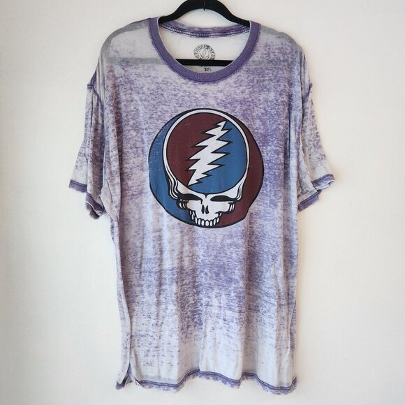 Grateful Dead Tops - Grateful Dead Burnout Graphic Band Tee Purple Lightning Skull Women's 2XL